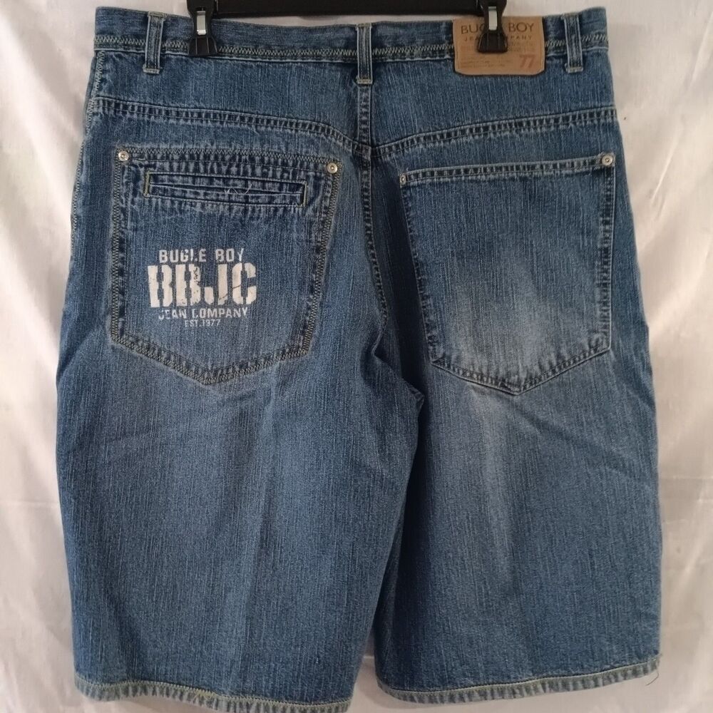 Bugle Boy Blue Denim Jean Shorts, Men’s Sz 38x13 Wide Leg Baggy Skater Hip Hop - Picture 2 of 6